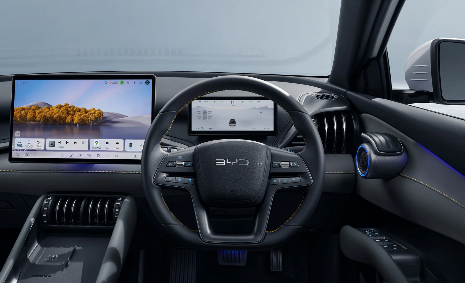 BYD ATTO 3 EVO steering wheel and driver displays